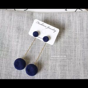 Velvet navy blue ball earrings